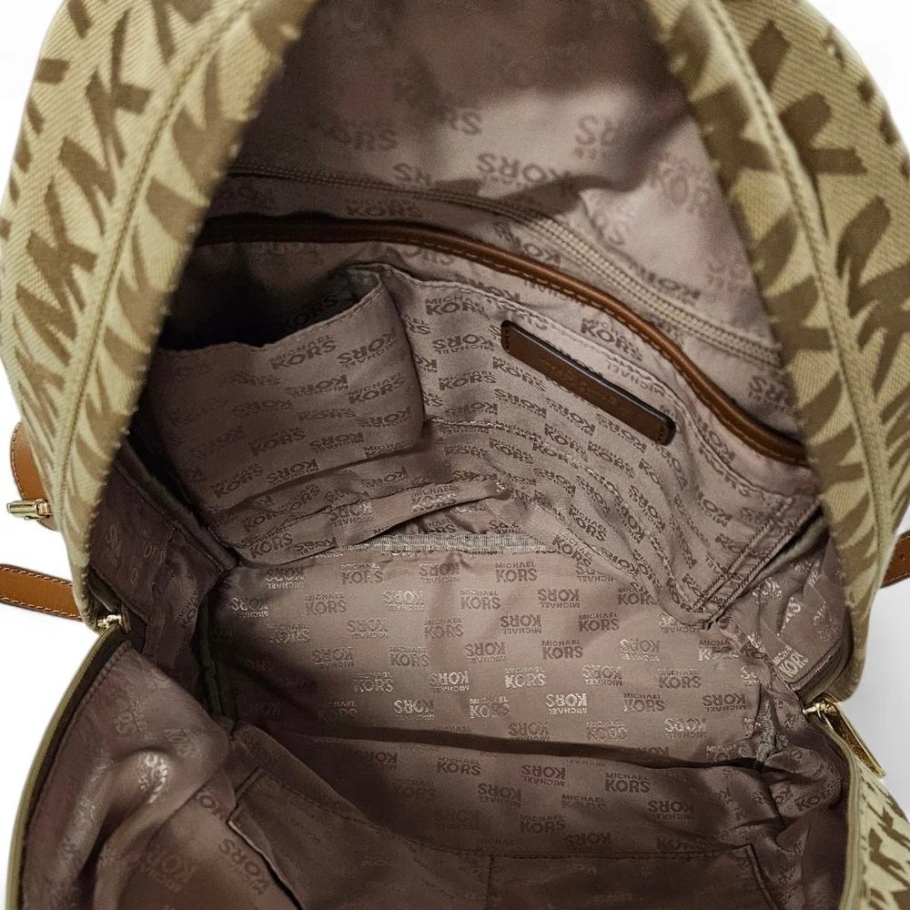 Michael Kors Jet Set Monogram Canvas And Leather Backpack In Tan And Brown
